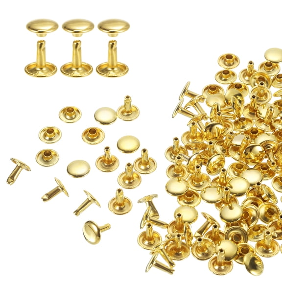Uxcell 100Sets Double Cap Rivet 10x10mm Carbon Steel Round Head Snap Studs, Gold