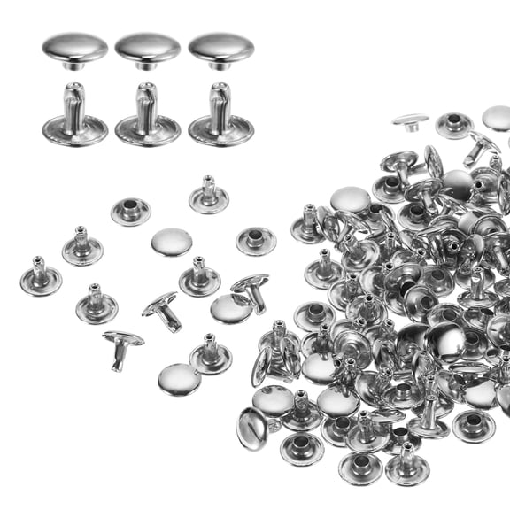 Uxcell 100Sets Double Cap Rivet 10x8mm Carbon Steel Round Head Snap Studs, Silver