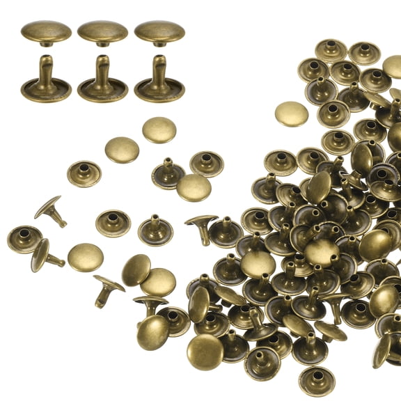Uxcell 100Sets Double Cap Rivet 12x10mm Carbon Steel Round Head Snap Studs, Bronze