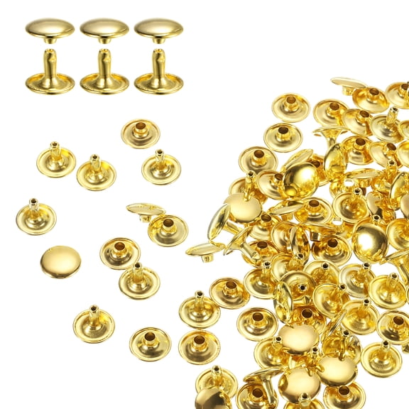 Uxcell 100Sets Double Cap Rivet 12x10mm Carbon Steel Round Head Snap Studs, Gold