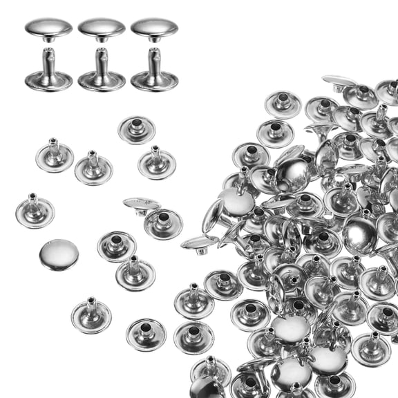 Uxcell 100Sets Double Cap Rivet 12x10mm Carbon Steel Round Head Snap Studs, Silver