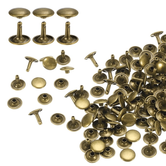 Uxcell 100Sets Double Cap Rivet 12x12mm Carbon Steel Round Head Snap Studs, Bronze