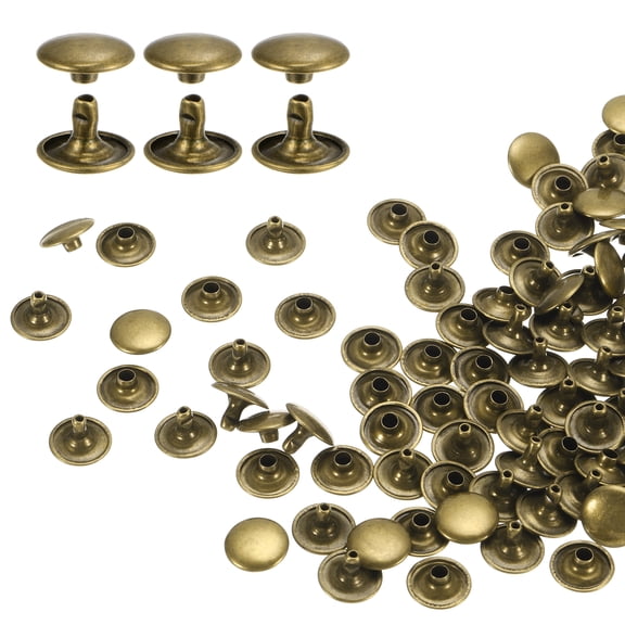 Uxcell 100Sets Double Cap Rivet 12x8mm Carbon Steel Round Head Snap Studs, Bronze