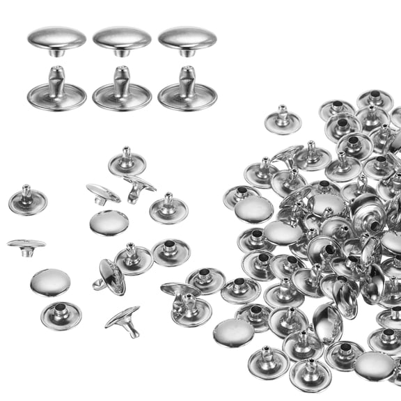 Uxcell 100Sets Double Cap Rivet 12x8mm Carbon Steel Round Head Snap Studs, Silver