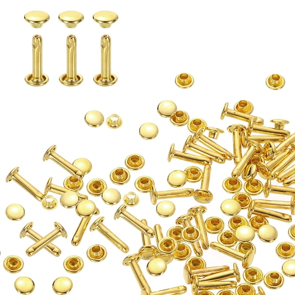 Uxcell 100Sets Double Cap Rivet 6x12mm Carbon Steel Round Head Snap Studs, Gold