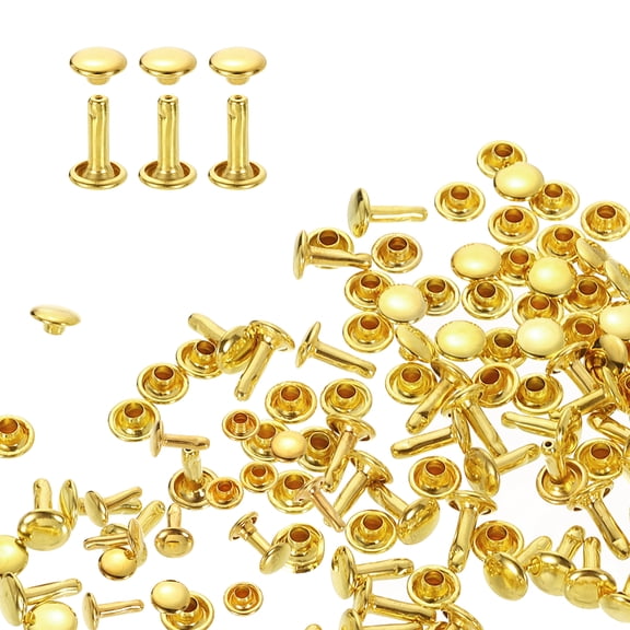 Uxcell 100Sets Double Cap Rivet 7x10mm Carbon Steel Round Head Snap Studs, Gold