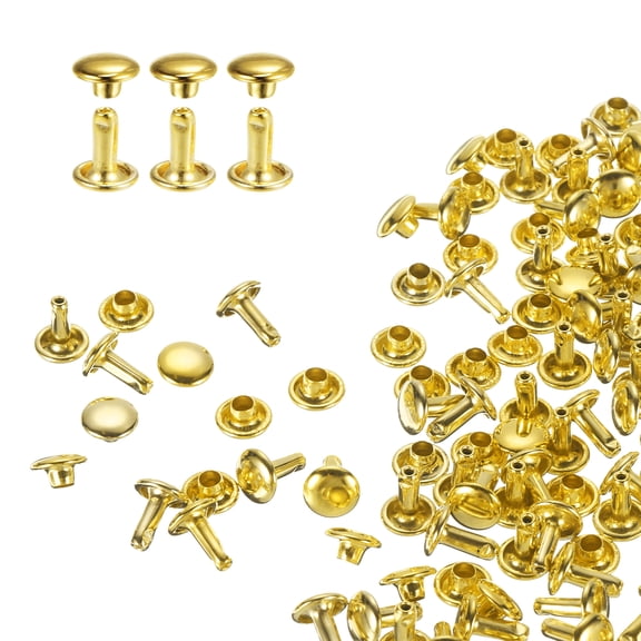 Uxcell 100Sets Double Cap Rivet 7x8mm Carbon Steel Round Head Snap Studs, Gold