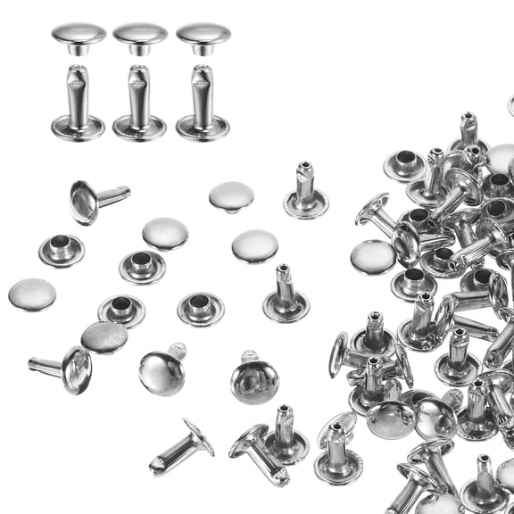 Uxcell 100Sets Double Cap Rivet 8x10mm Carbon Steel Round Head Snap Studs, Silver