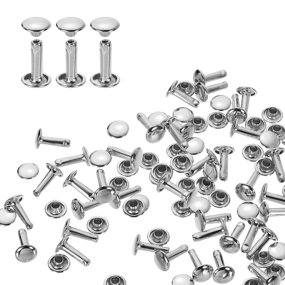 Uxcell 100Sets Double Cap Rivet 8x12mm Carbon Steel Round Head Snap Studs, Silver