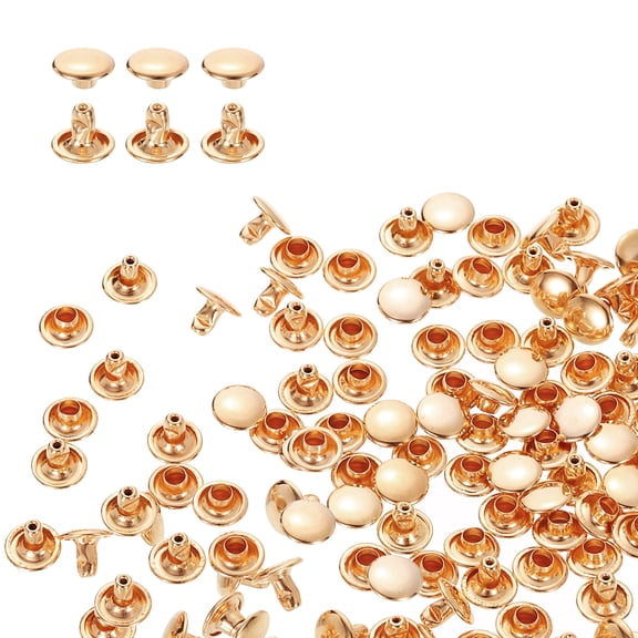 Uxcell 100Sets Double Cap Rivet 8x6mm Carbon Steel Round Head Snap Studs, Light Gold