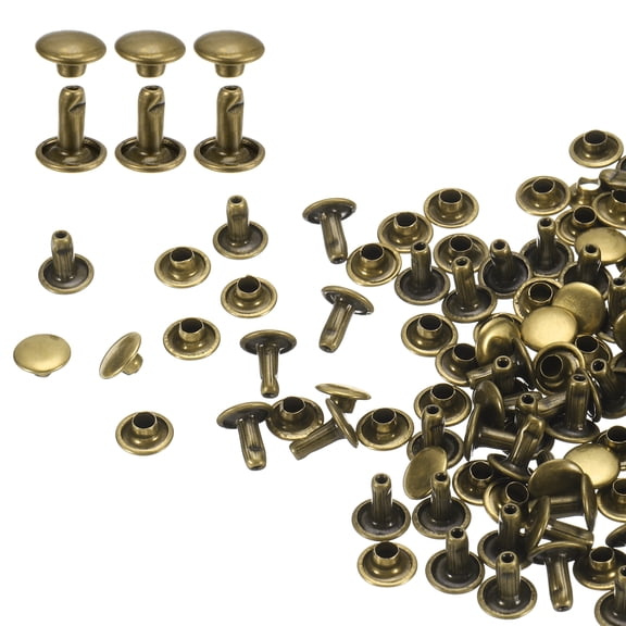 Uxcell 100Sets Double Cap Rivet 8x8mm Carbon Steel Round Head Snap Studs, Bronze