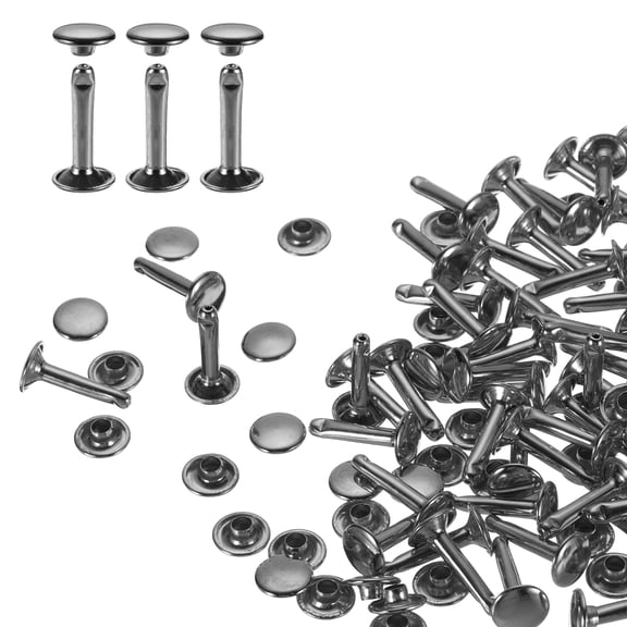 Uxcell 100Sets Double Cap Rivet 9x16mm Carbon Steel Round Head Snap Studs, Gunmetal