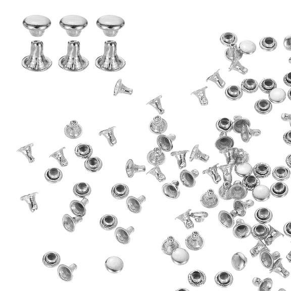 Uxcell 100Sets Single Cap Rivet 3mm Carbon Steel Round Head Snap Studs, Silver