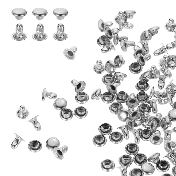 Uxcell 100Sets Single Cap Rivet 6mm Carbon Steel Round Head Snap Studs, Silver