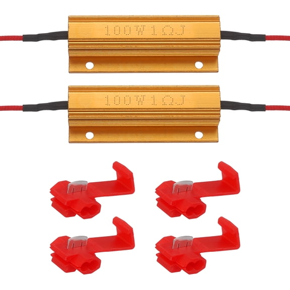 Uxcell 100W 1 Ohm Aluminum Load Resistors Automotive Replacement Resistors with Quick Wire Clips for Flickering LED Turn Signal Light Fix LED Bulb Golden 2pcs