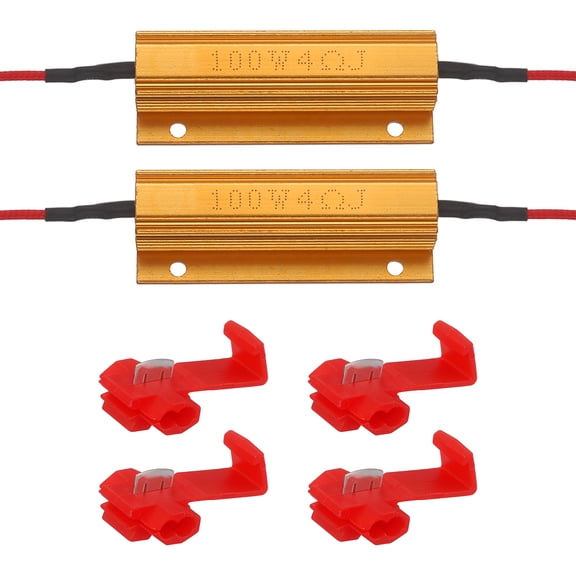 Uxcell 100W 4 Ohm Aluminum Load Resistors Automotive Replacement Resistors with Quick Wire Clips for Flickering LED Turn Signal Light Fix LED Bulb Golden 2pcs