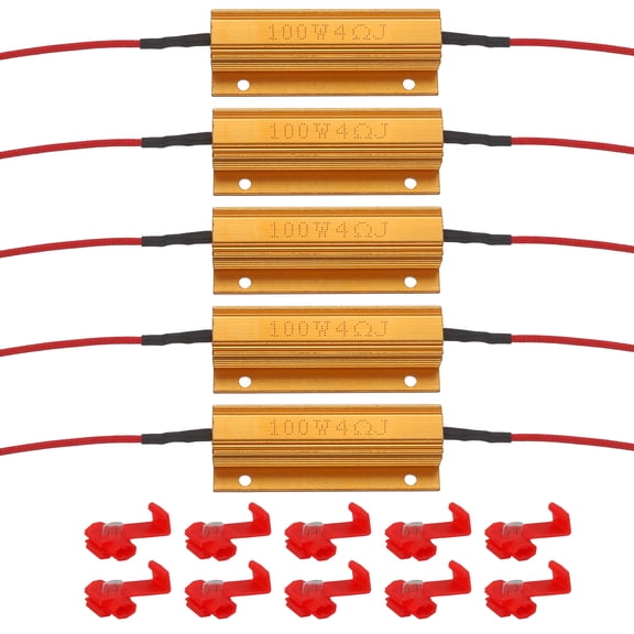 Uxcell 100W 4 Ohm Aluminum Load Resistors Automotive Replacement Resistors with Quick Wire Clips for Flickering LED Turn Signal Light Fix LED Bulb Golden 5pcs