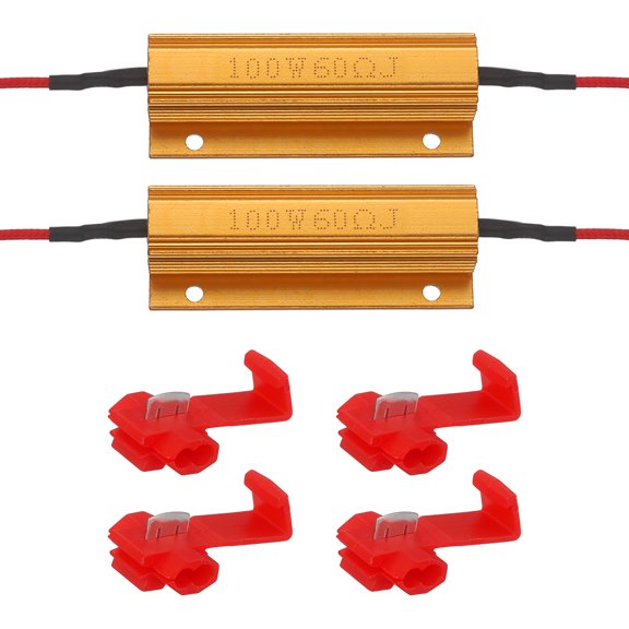 Uxcell 100W 60 Ohm Aluminum Load Resistors Automotive Replacement Resistors with Quick Wire Clips for Flickering LED Turn Signal Light Fix LED Bulb Golden 2pcs