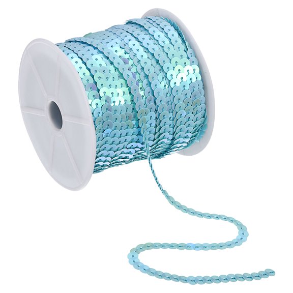 Uxcell 100Yards 6mm Flat Sequin Strip Spangle Paillette String Sequin Trim Light Blue