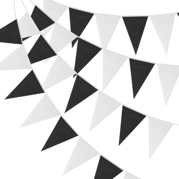 Uxcell 100ft Pennant Banners Flags String Hanging Triangle Bunting DIY Flags for Party Black White 60 Pcs