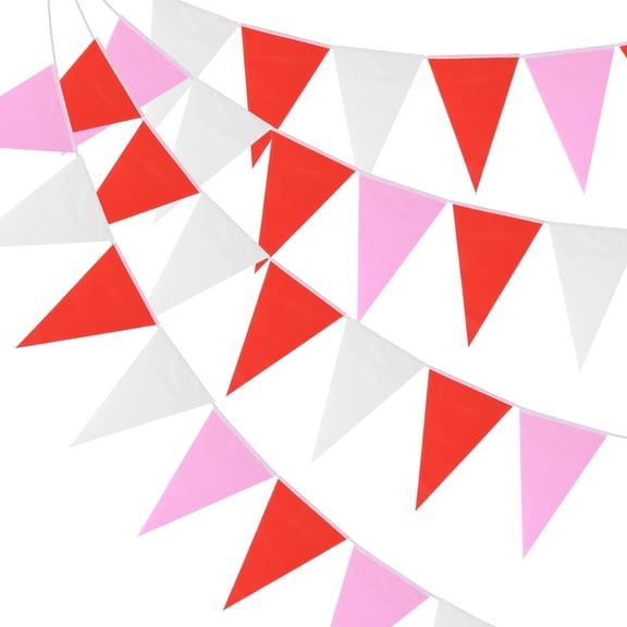 Uxcell 100ft Pennant Banners Flags String Hanging Triangle Bunting DIY Flags for Party Pink White 60 Pcs