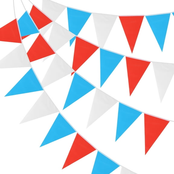 Uxcell 100ft Pennant Banners Flags String Hanging Triangle Bunting DIY Flags for Party Red Blue White 60 Pcs