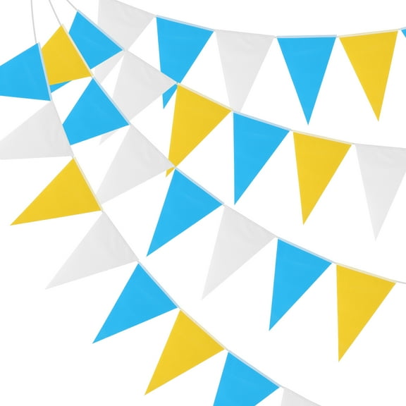 Uxcell 100ft Pennant Banners Flags String Hanging Triangle Bunting DIY Flags for Party Yellow Blue White 60 Pcs
