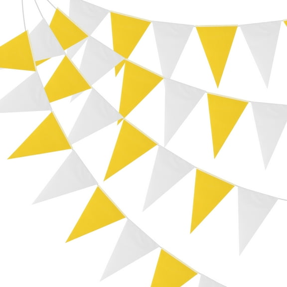 Uxcell 100ft Pennant Banners Flags String Hanging Triangle Bunting DIY Flags for Party Yellow White 60 Pcs