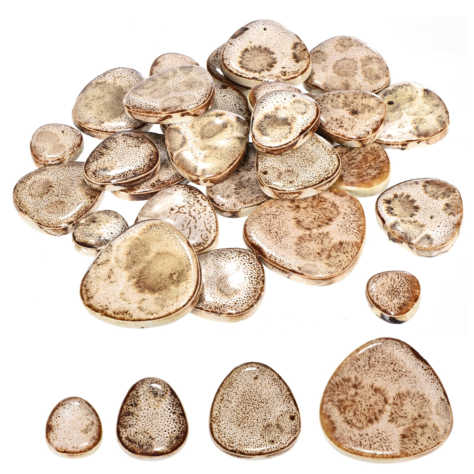 Uxcell 100g Ceramic Mosaic Tiles for Crafts Bulk, Pebble Brown Glazing Ceramic Tiles for Mosaic Kits