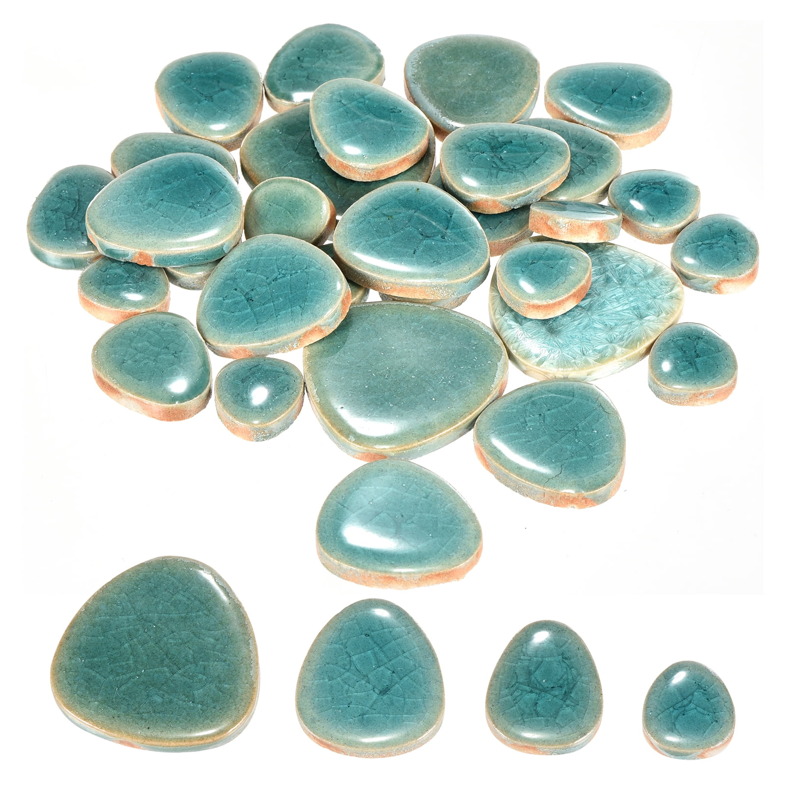 Uxcell 100g Ceramic Mosaic Tiles for Crafts Bulk, Pebble Ice Crack Green Ceramic Tiles for Mosaic Kits