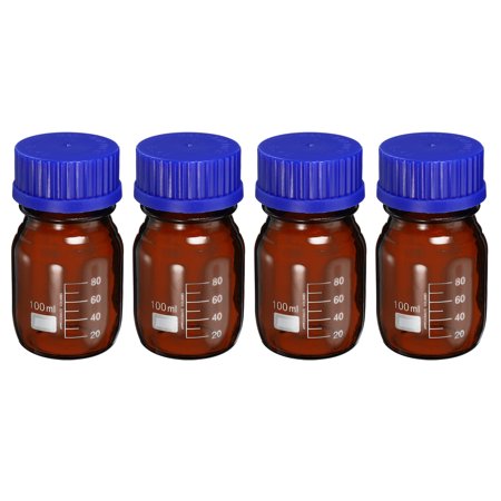 Uxcell 100mL Amber Reagent Media Graduated Glass Storage Bottle Blue Cap 4 Pack