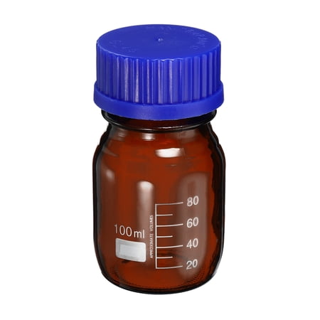 Uxcell 100mL Amber Reagent Media Graduated Glass Storage Bottle Blue Cap