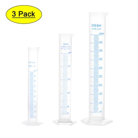 Uxcell 100ml 250ml 500ml Double-Sided Metric Plastic Graduated Cylinder