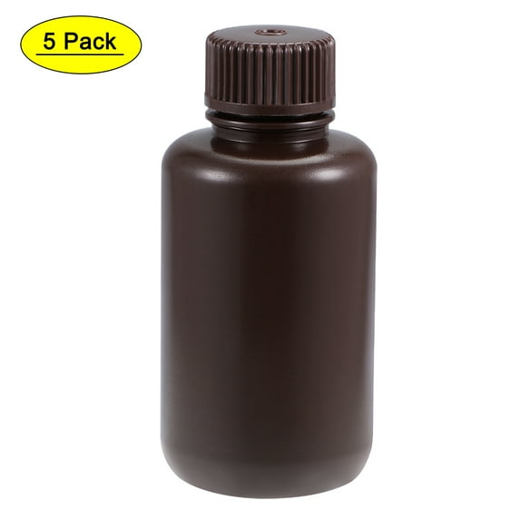 Uxcell 100ml/3.4oz Plastic Small Mouth Lab Reagent Bottle Brown 5 Count
