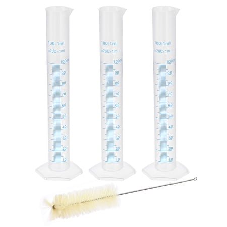 Uxcell 100ml Plastic Measuring Cylinder with 1 Brush 4 in1 Set for Science Lab