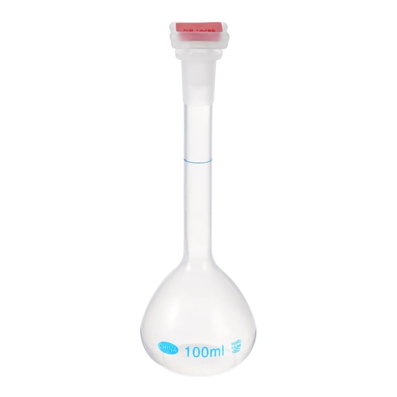 Uxcell 100ml Volumetric Flask, Polypropylene Graduated Volumetric Measuring Flask with Red Plug Cap Tolerance 0.3ml for Laboratory Science Experiment, Clear