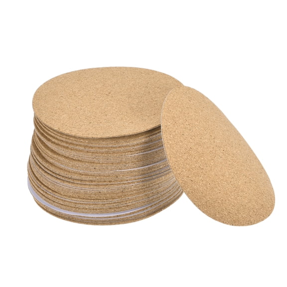 Uxcell 100mm(3.94") Round Coasters 1mm Thick Cork Cup Mat Self-Adhesive Pad 50 Pack