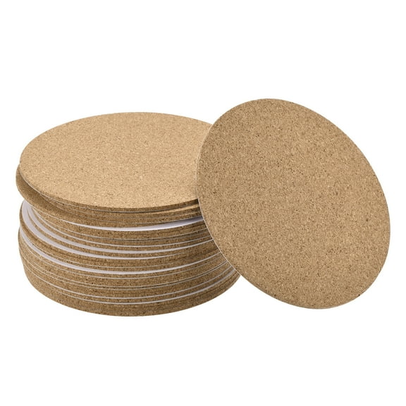 Uxcell 100mm(3.94") Round Coasters 2mm Thick Cork Cup Mat Self-Adhesive Pad 24 Pack