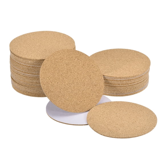 Uxcell 100mm(3.94") Round Coasters 2mm Thick Cork Cup Mat Self-Adhesive Pad 50 Pack
