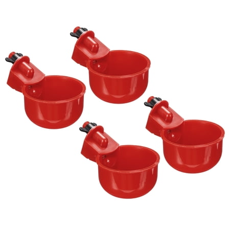Uxcell 100mm Length Chicken Waterer Cups Automatic Poultry Nipple Drinker Bowl, Red 4 Pack