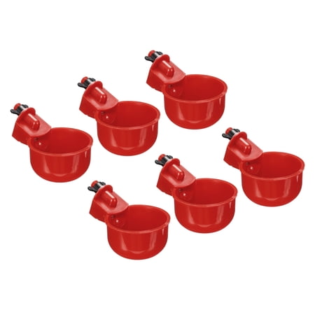 Uxcell 100mm Length Chicken Waterer Cups Automatic Poultry Nipple Drinker Bowl, Red 6 Pack
