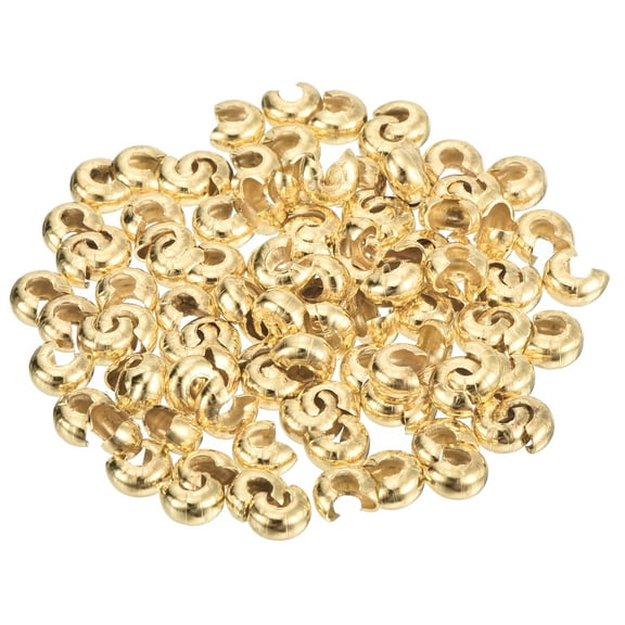 Uxcell 100pack Crimp Bead Covers, 3mm/0.12" Half Round Open Crimp Beads Knot Cover Brass Small Loose Beads End Tip for Bracelet Jewelry Making Craft DIY, Light Gold