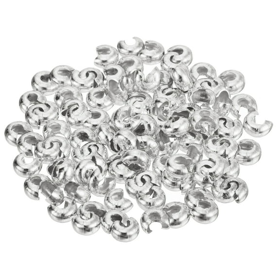 Uxcell 100pack Crimp Bead Covers, 3mm/0.12" Half Round Open Crimp Beads Knot Cover Brass Small Loose Beads End Tip for Bracelet Jewelry Making Craft DIY, Silver