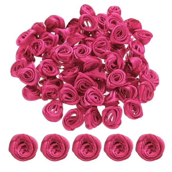 Uxcell 100 Pcs 0.6 inch Mini Ribbon Roses for DIY Crafts Sewing Artificial Fabric Flowers Dark Rose Red