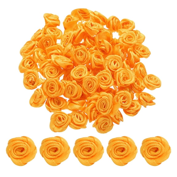 Uxcell 100 Pcs 0.6 inch Mini Ribbon Roses for DIY Crafts Sewing Artificial Fabric Flowers Orange
