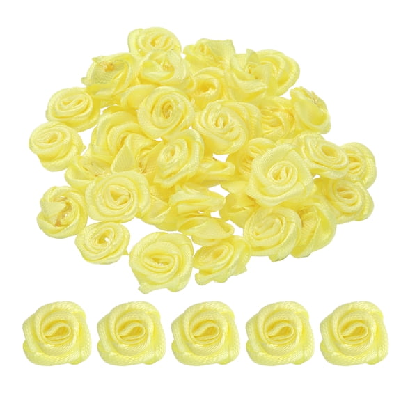 Uxcell 100 Pcs 0.6 inch Mini Ribbon Roses for DIY Crafts Sewing Artificial Fabric Flowers Yellow
