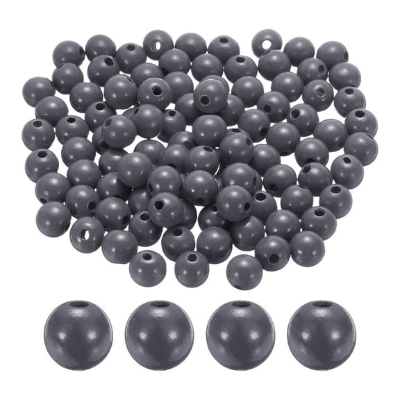 Uxcell 100pcs 16mm Deep Gray Wood Beads 3.3mm Large Hole Round Wooden Loose Spacer Beads for Jewelry Making Necklace Bracelets DIY Crafts Macrame Handmade Decorations
