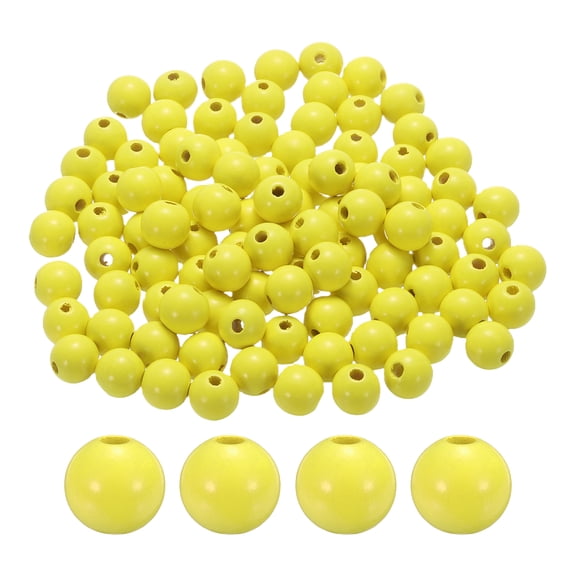 Uxcell 100pcs 16mm Yellow Wood Beads 4.3mm Large Hole Round Wooden Loose Spacer Beads for Jewelry Making Necklace Bracelets DIY Crafts Macrame Handmade Decorations