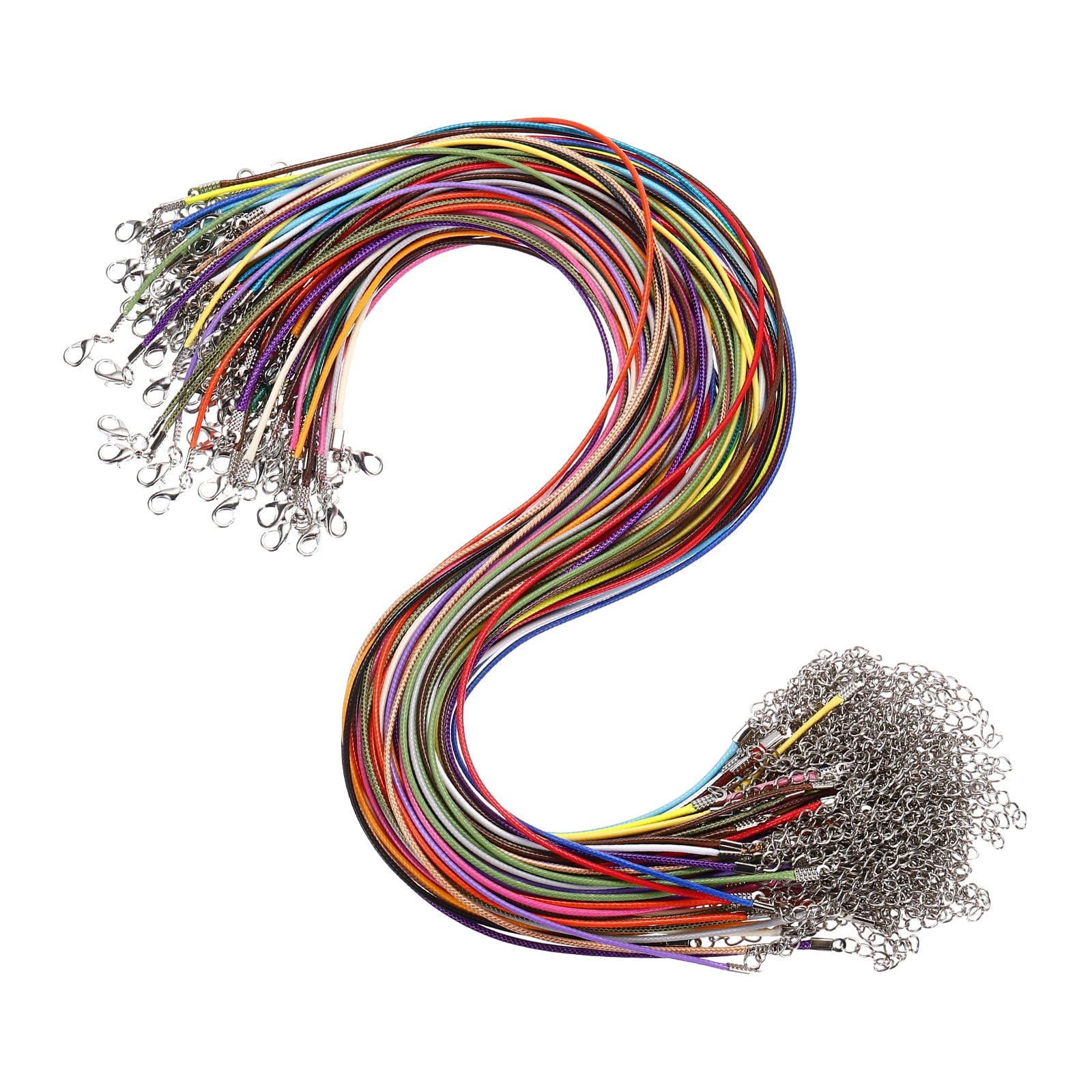 Uxcell 100pcs 18 Inch Waxed Necklace Cord, Bulk Necklace String with Clasp 1.5mm Waxed Leather Cord Rope for Jewelry Making,Mixed Colors