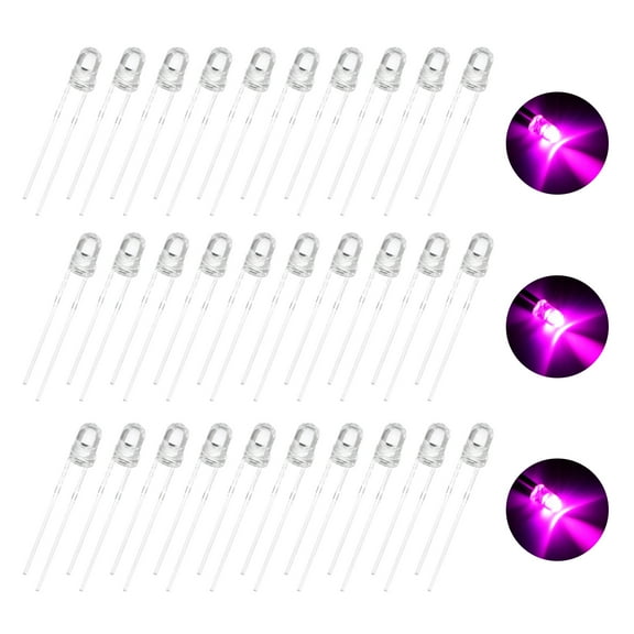 Uxcell 100Pcs 0.12" LED Diode Lights Pink Round Transparent DC 3.0-3.2V High Brightness Lighting Bulb Lamps for Electronics Components